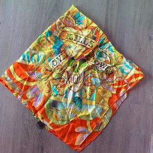 Ed Hardy Vintage Skull Silk Scarf with Orange and Multicolor Design EUC!